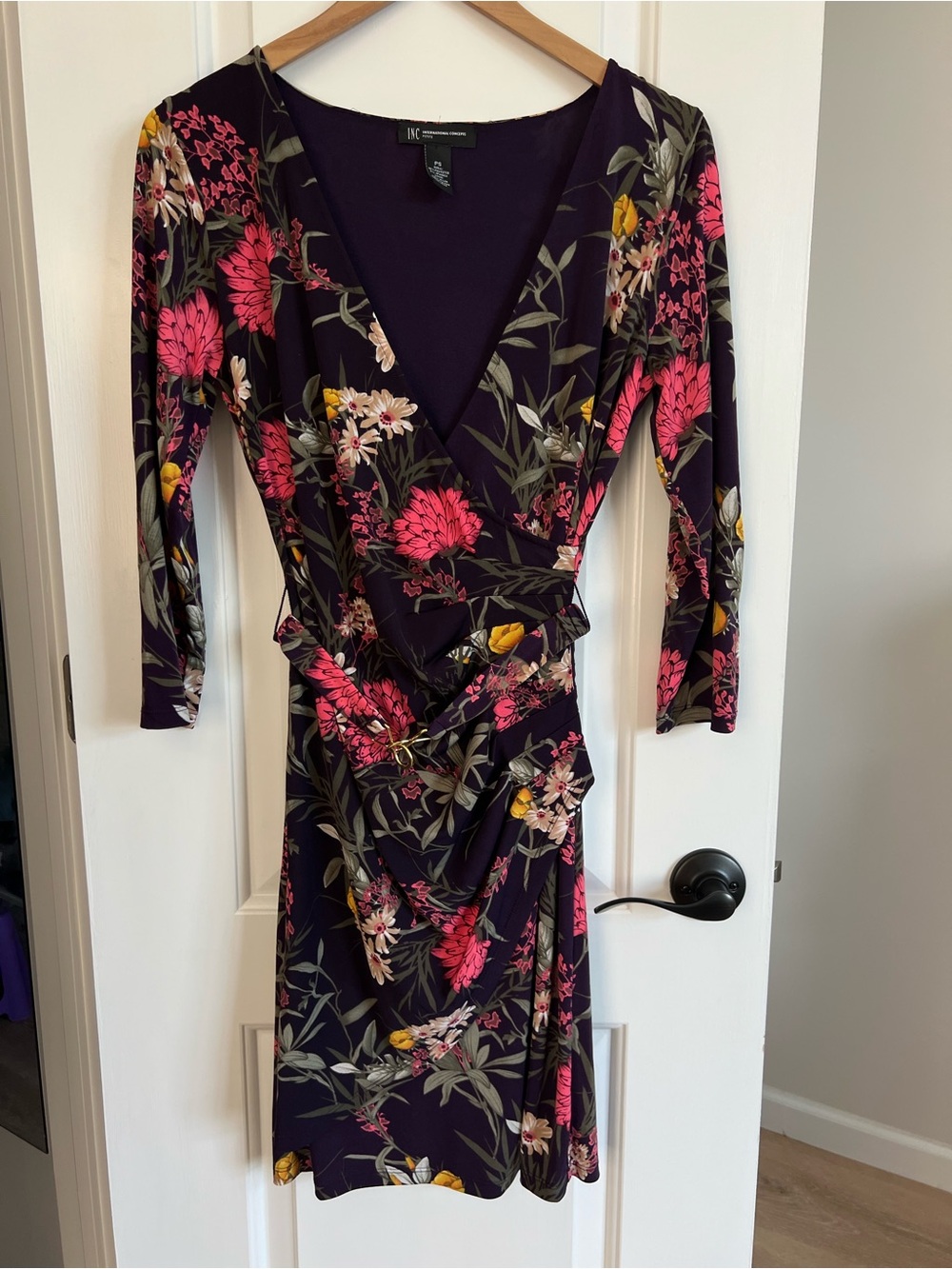 INC International Concepts Purple Floral Wrap Dress